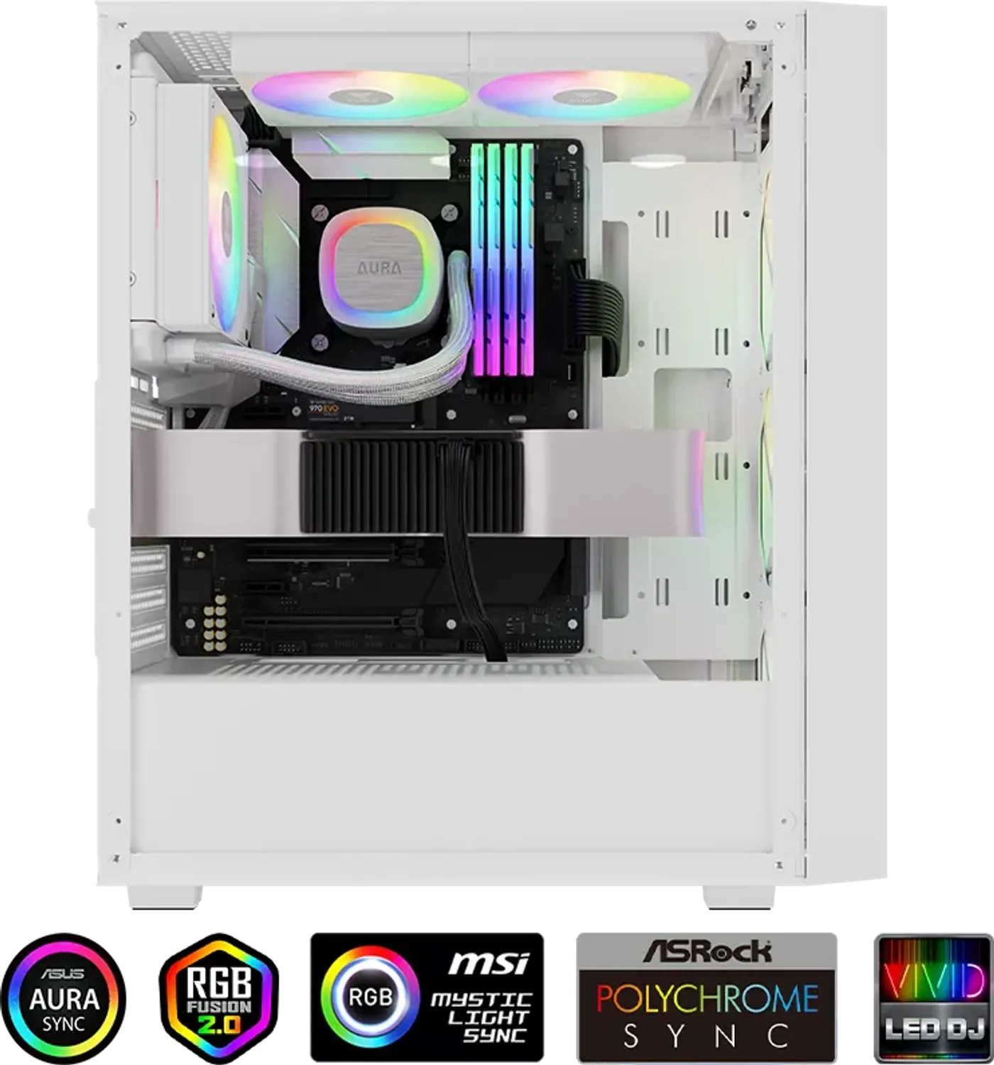 Liquid cooler displaying ARGB luminance with 30 built-in lighting effects