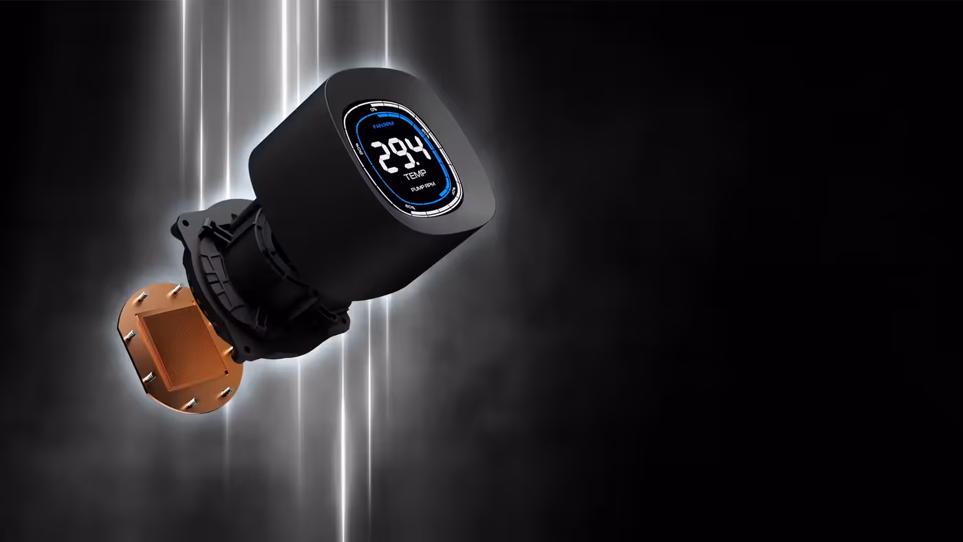 Close-up of the AURA GL240 DIGITAL copper base cooling system