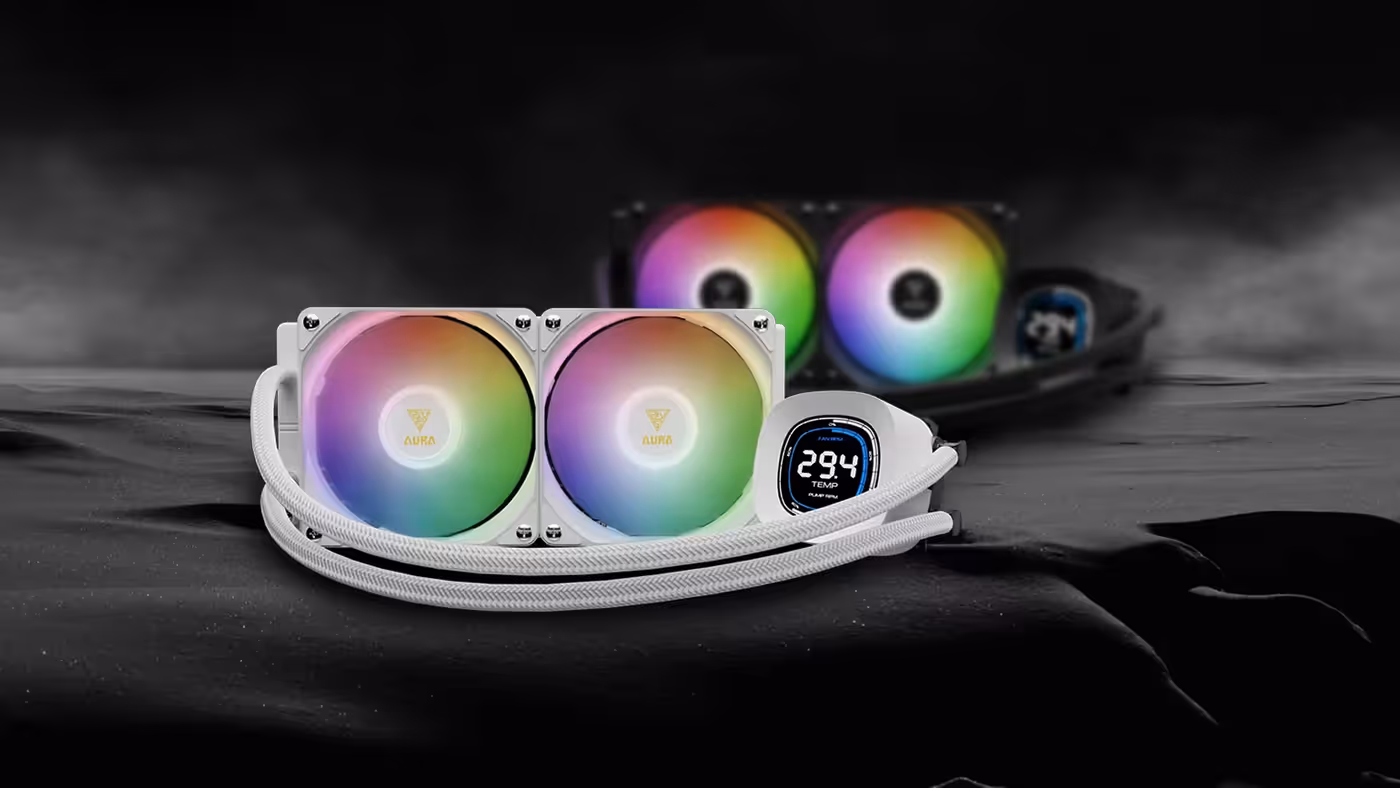 AURA GL240 DIGITAL WH liquid cooler with integrated digital display