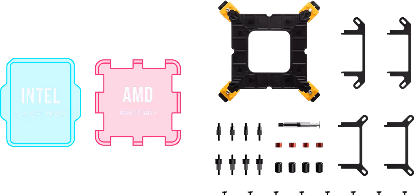 Universal mounting kit supporting Intel LGA 1851 and AMD AM5 sockets