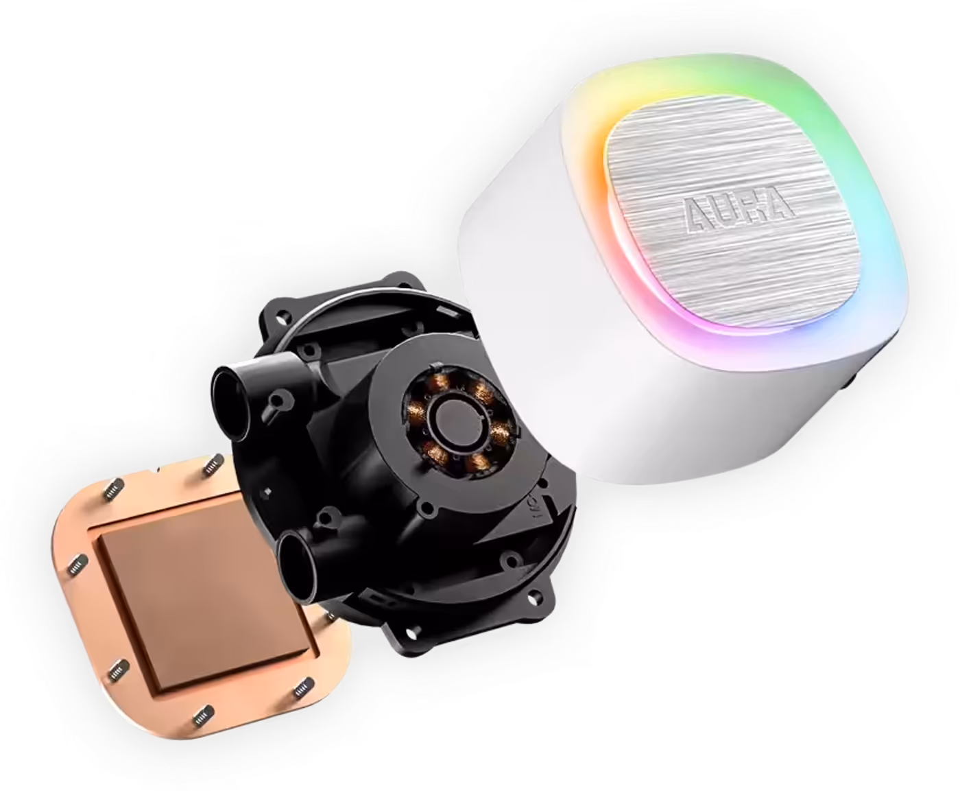 Upgraded copper baseplate providing efficient thermal transfer and silent pump operation