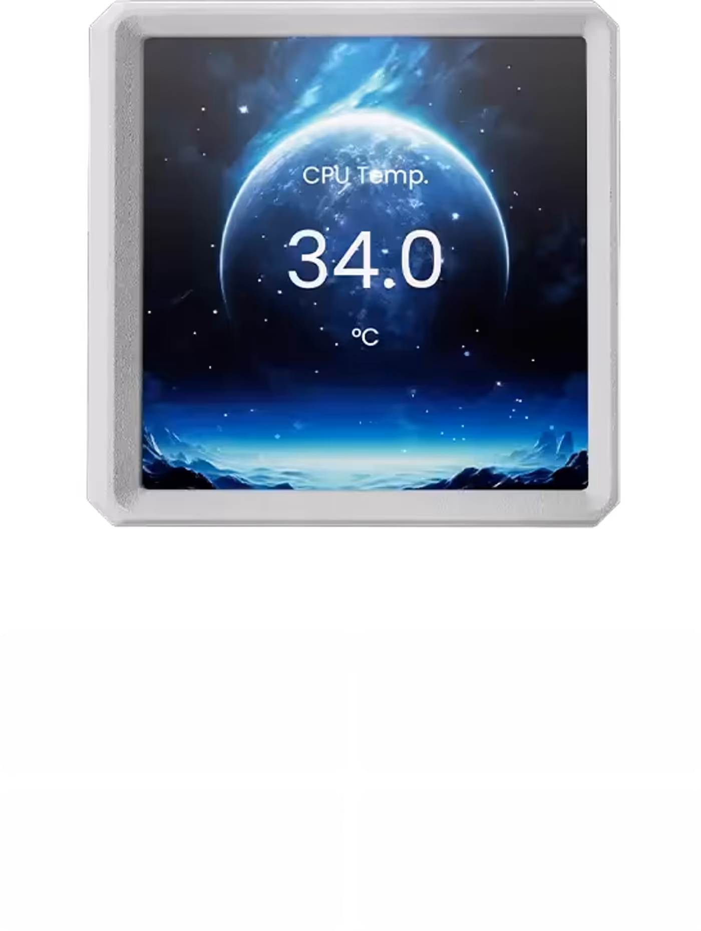 4-inch IPS LCD display showing real-time system performance statistics