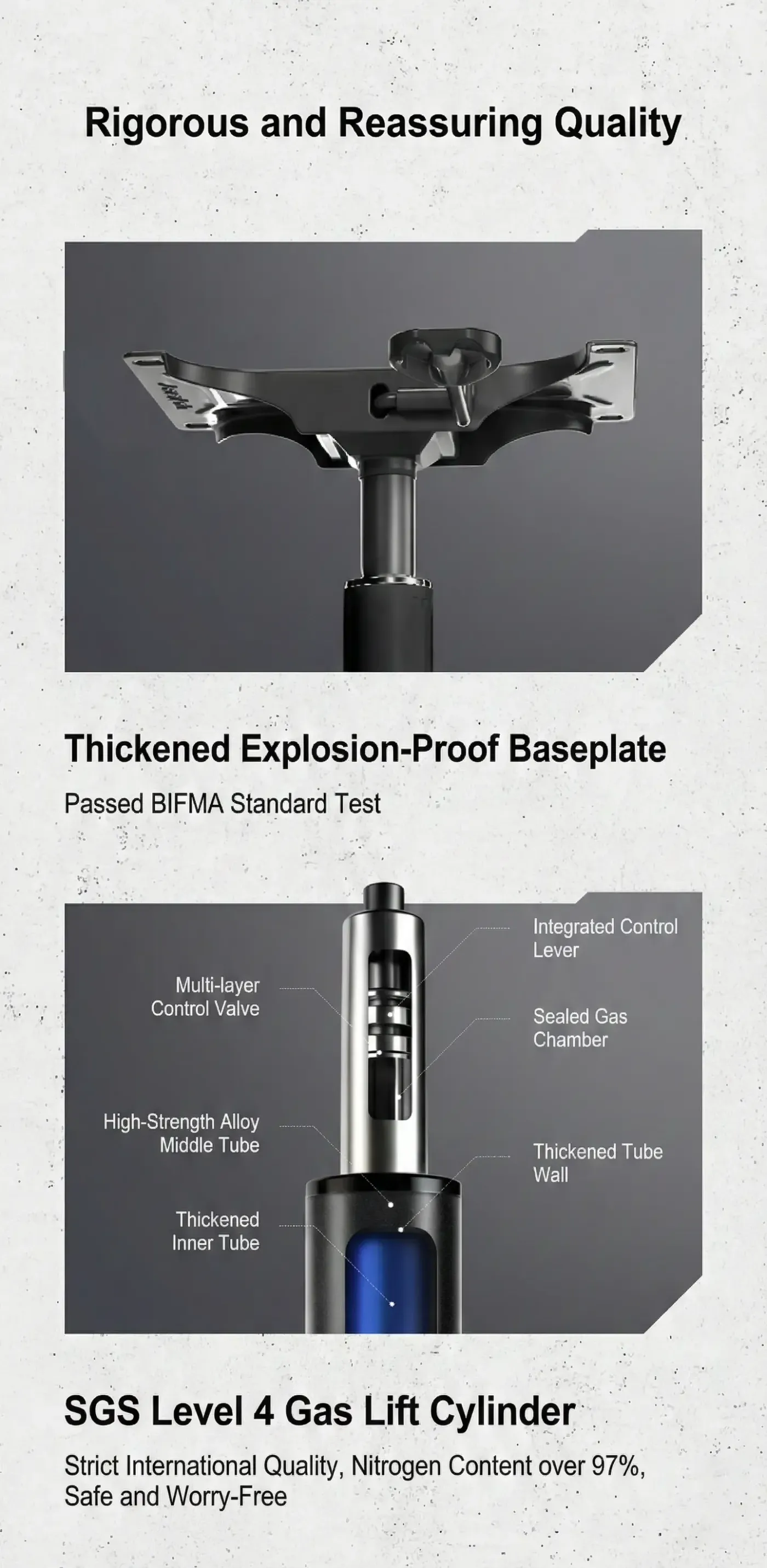 Reinforced metal base and steel frame of the AutoFull C3 Essential