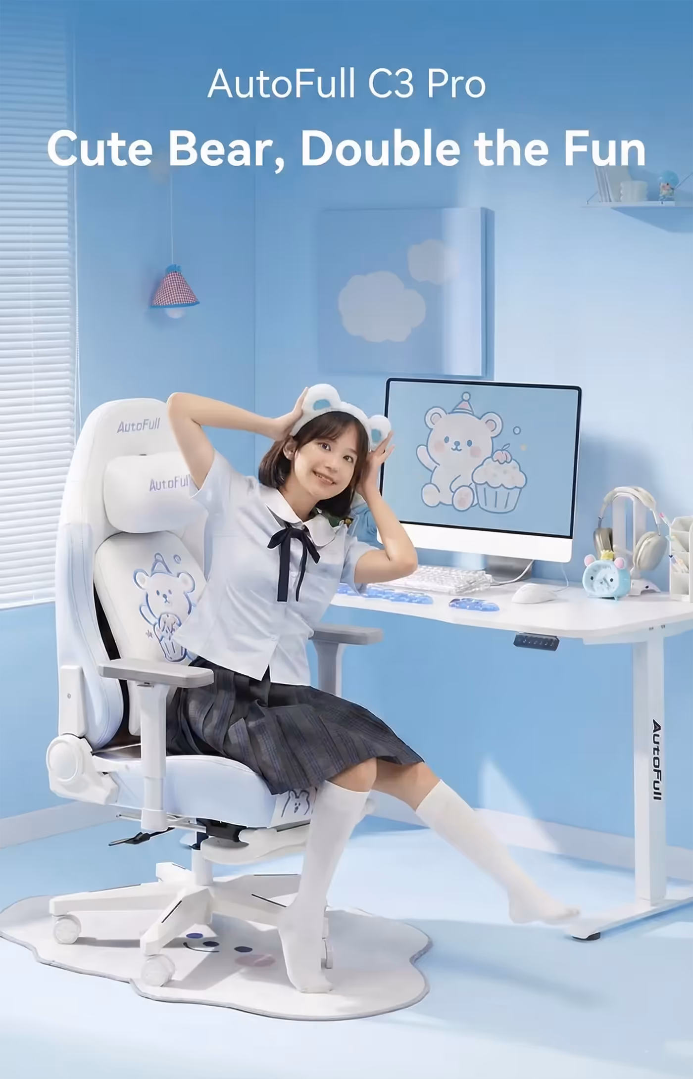 AutoFull C3 Pro womens gaming chair in the Little Bear design