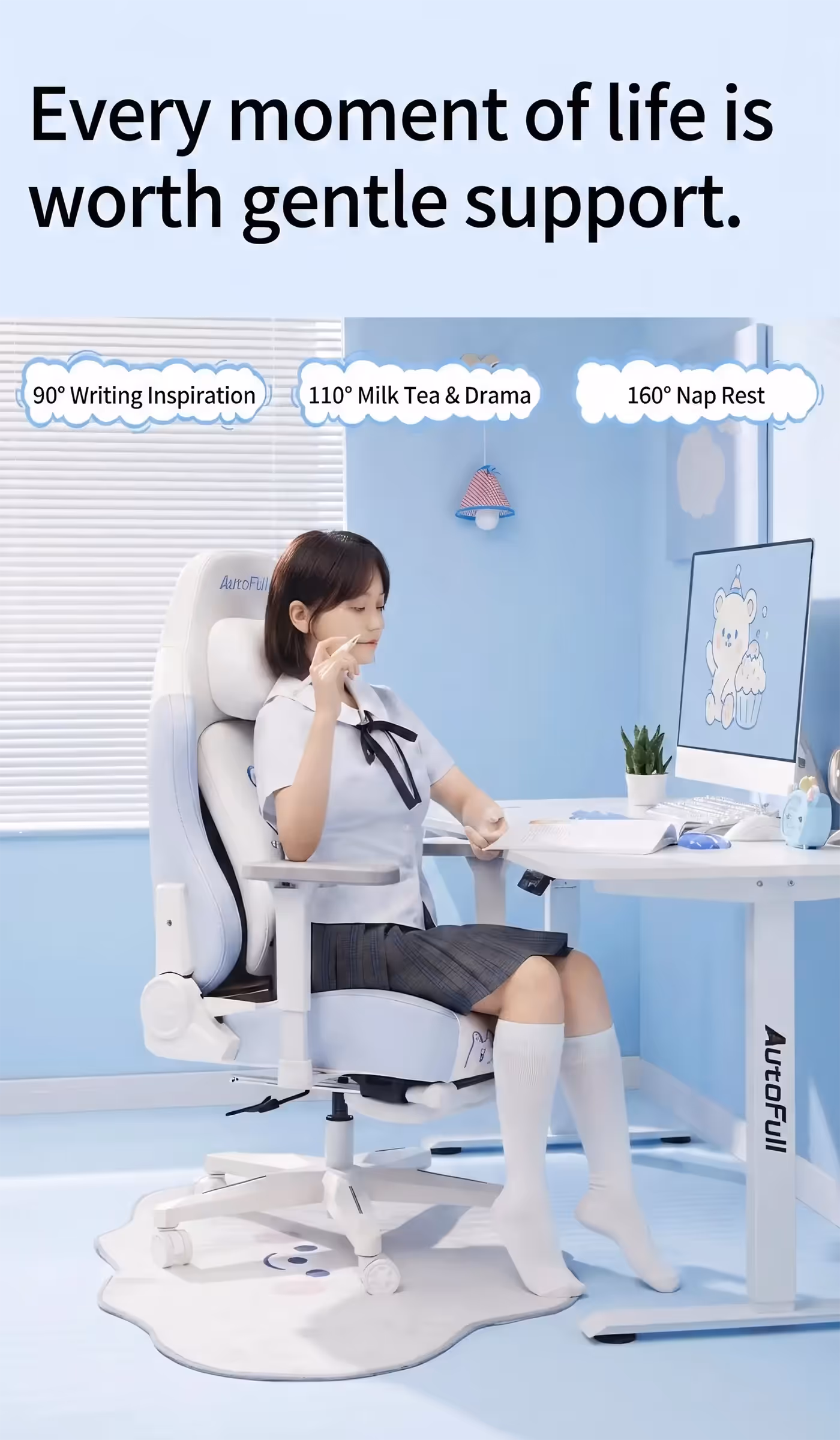 Tall backrest of the AutoFull C3 Pro womens gaming chair