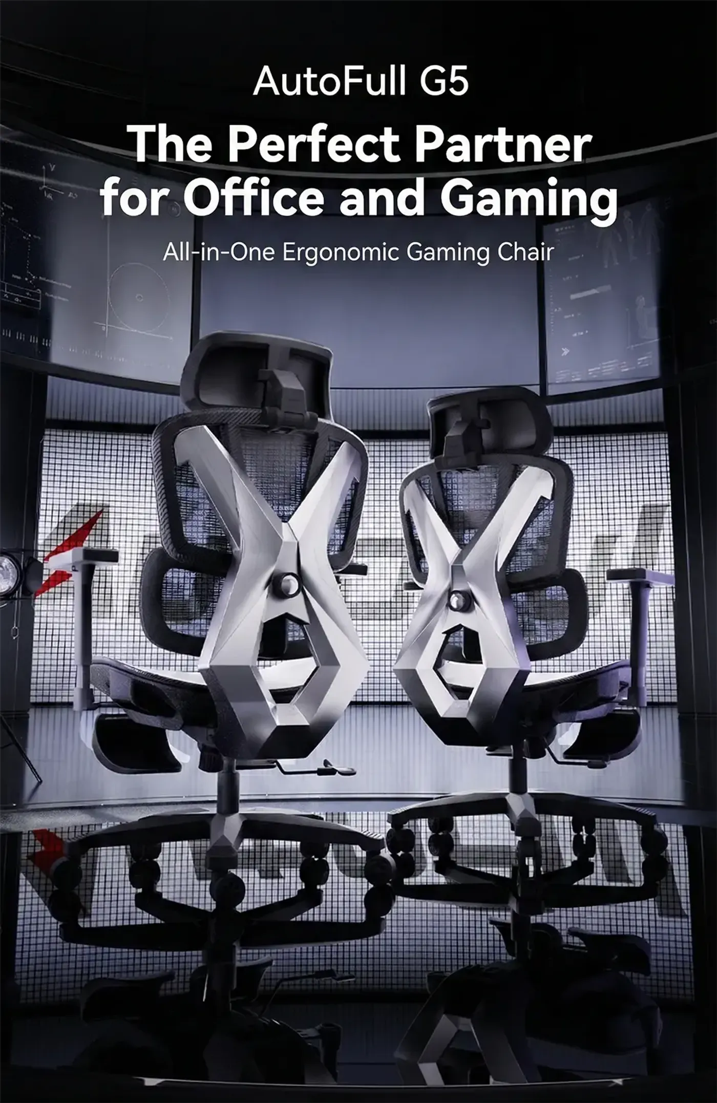 AutoFull G5 gaming chair in silver shown from the front