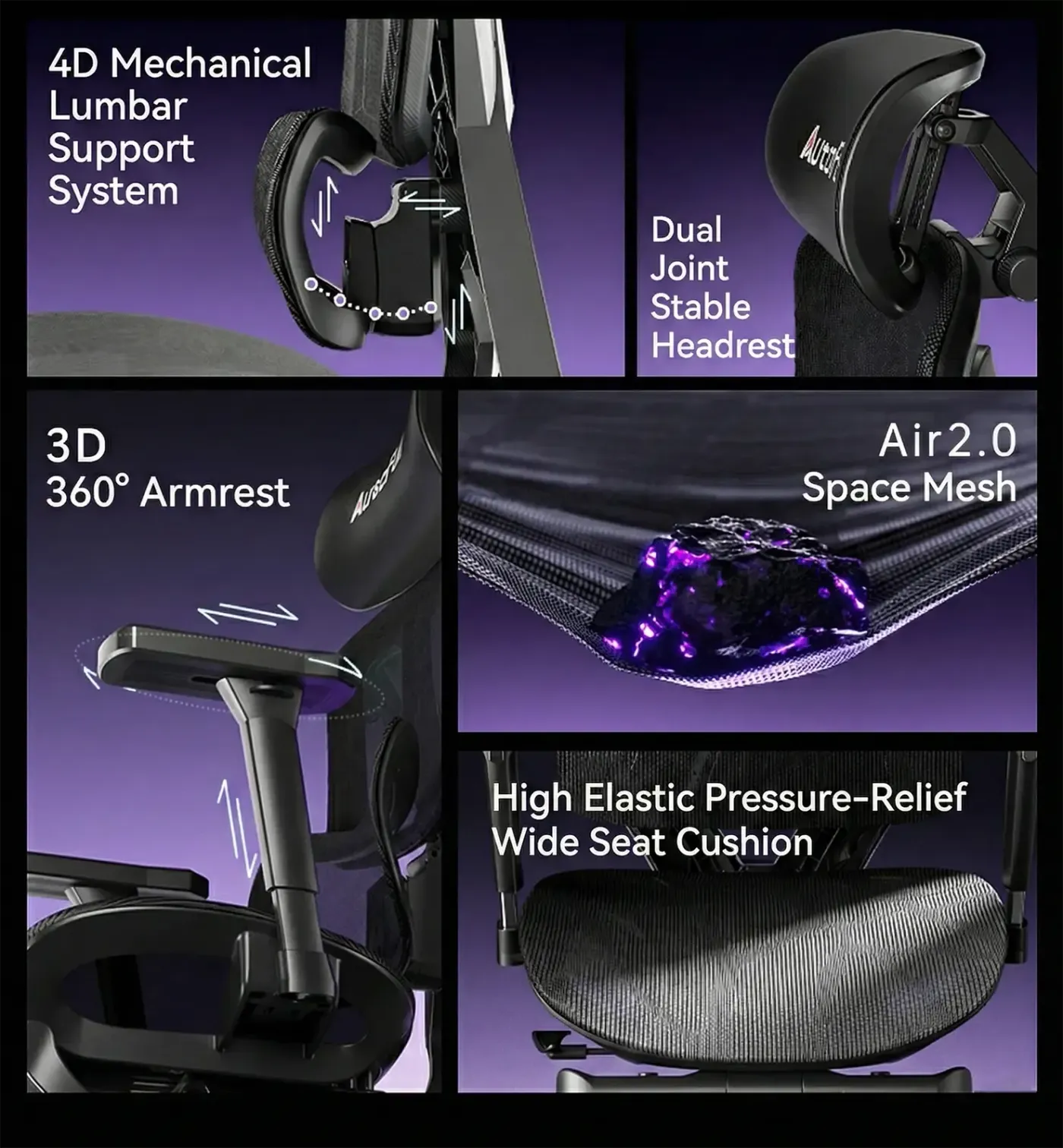 Lumbar support extended forward on the AutoFull G5 backrest