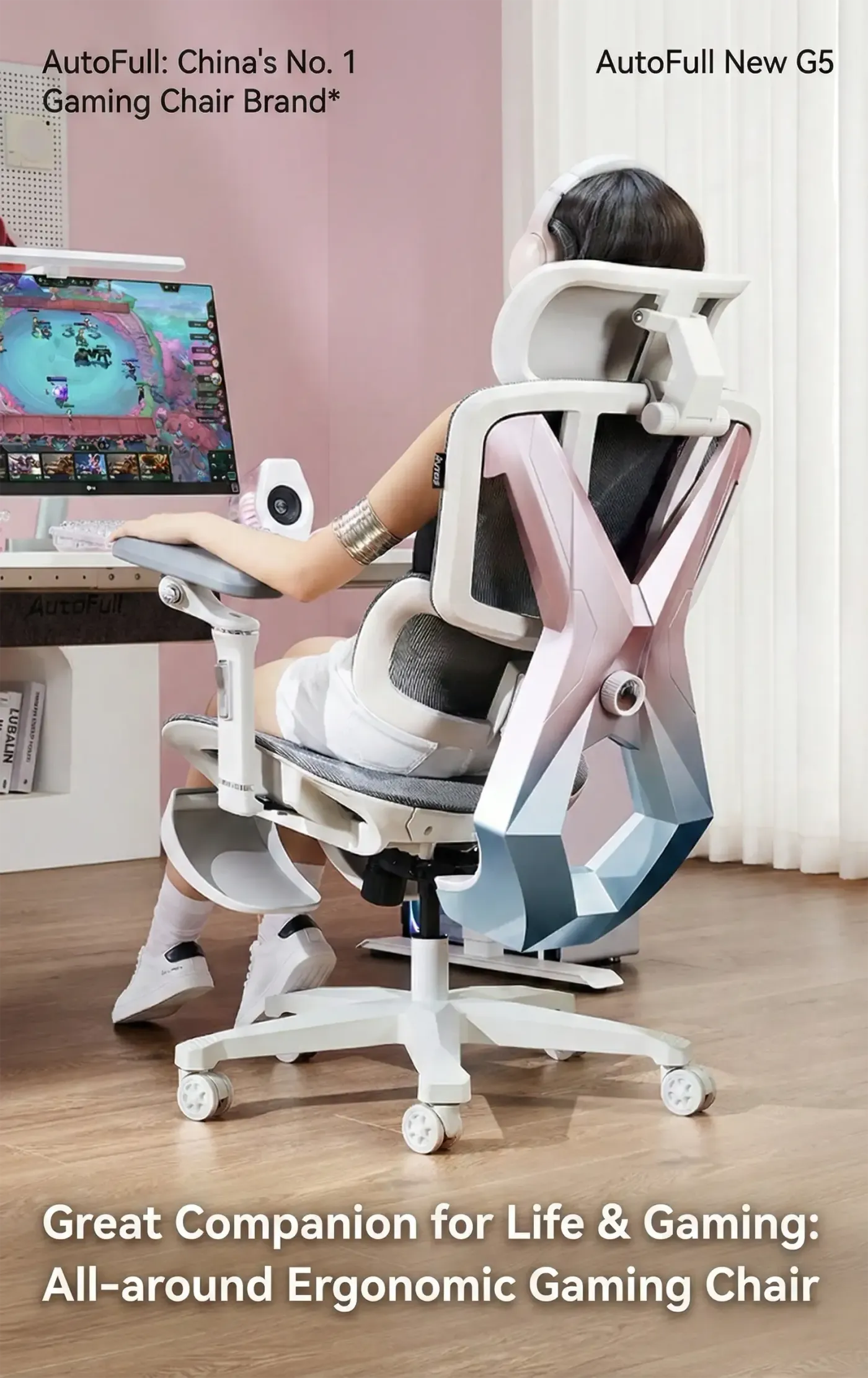 AutoFull G5 gaming chair in pink shown from the front