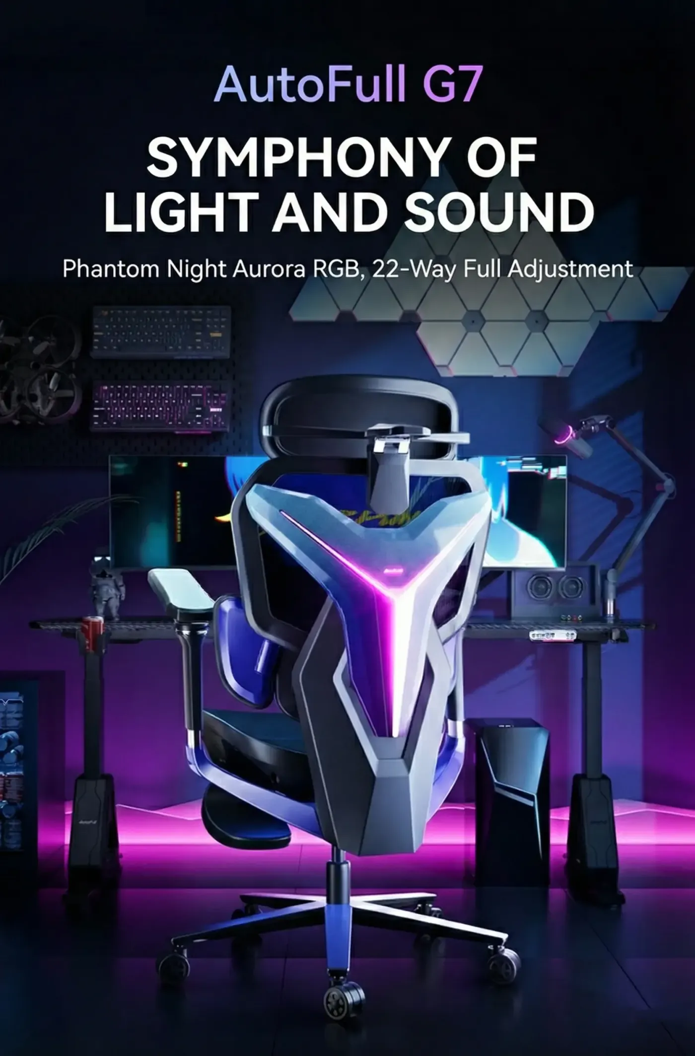 AutoFull G7 Rhythm RGB gaming chair shown from the front with lighting active