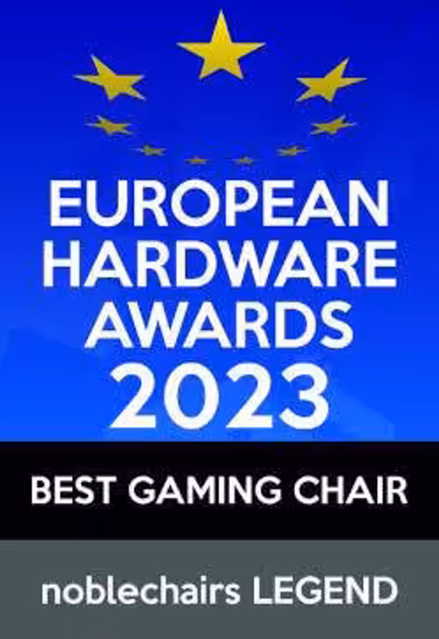 noblechairs LEGEND White Edition displaying the EHA Best Gaming Chair Award 2023