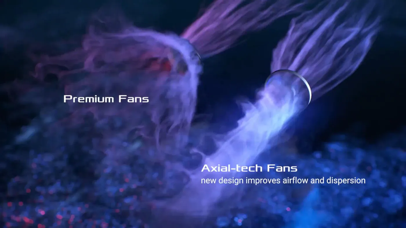 Three Axial-tech fans showing longer blades and increased airflow