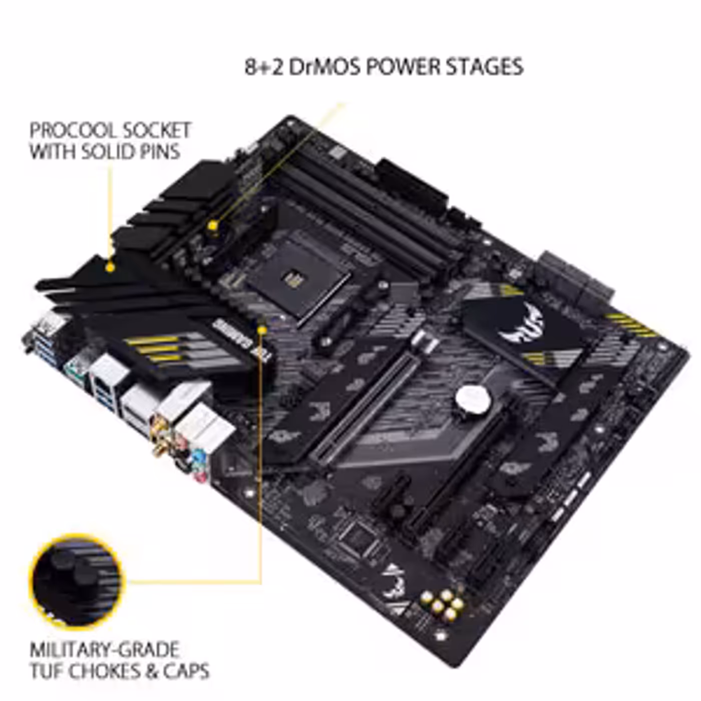 TUF Gaming motherboard power stages and military-grade components