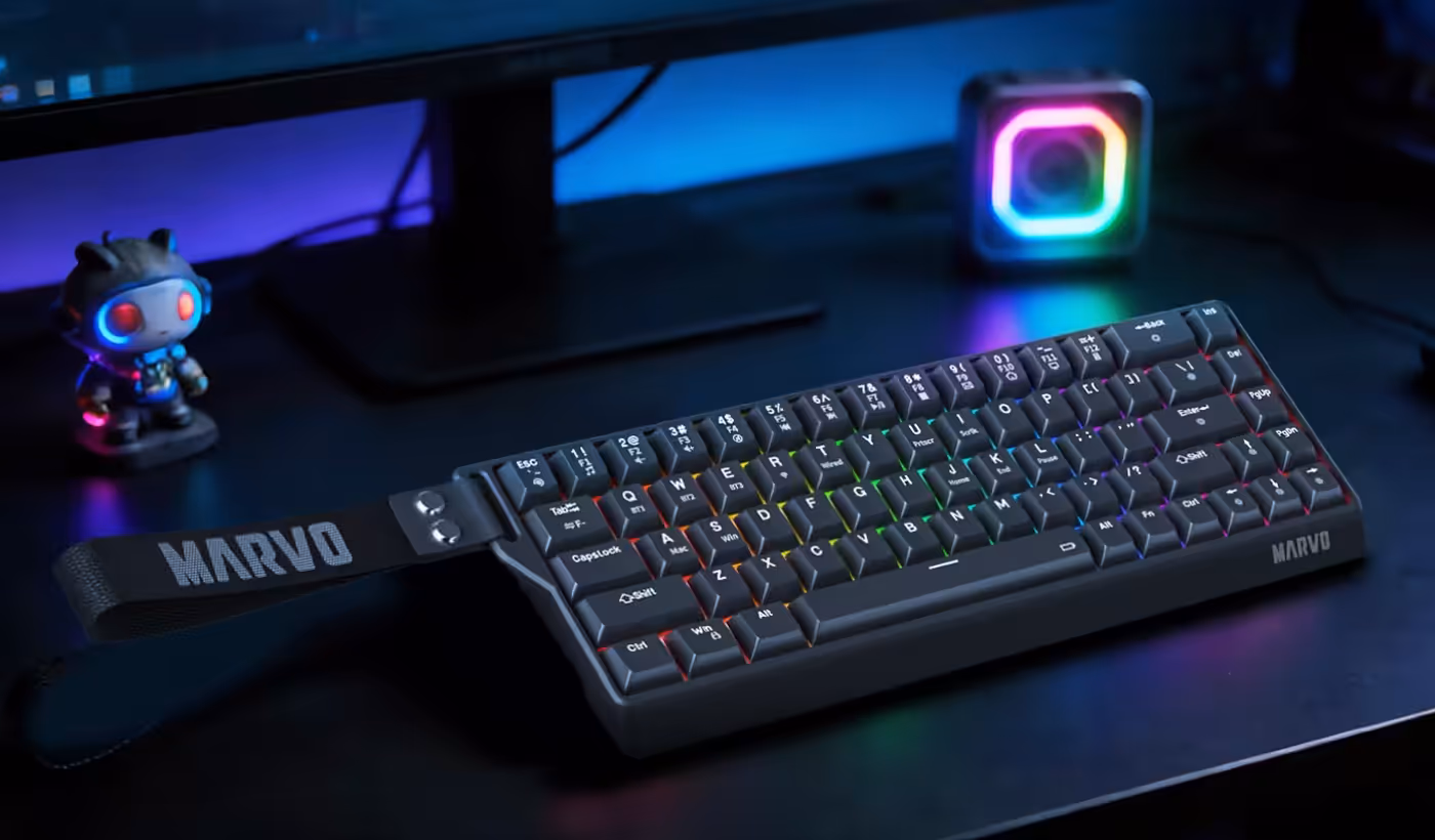 SABER 65W Tri-Mode mechanical gaming keyboard in a sleek compact layout
