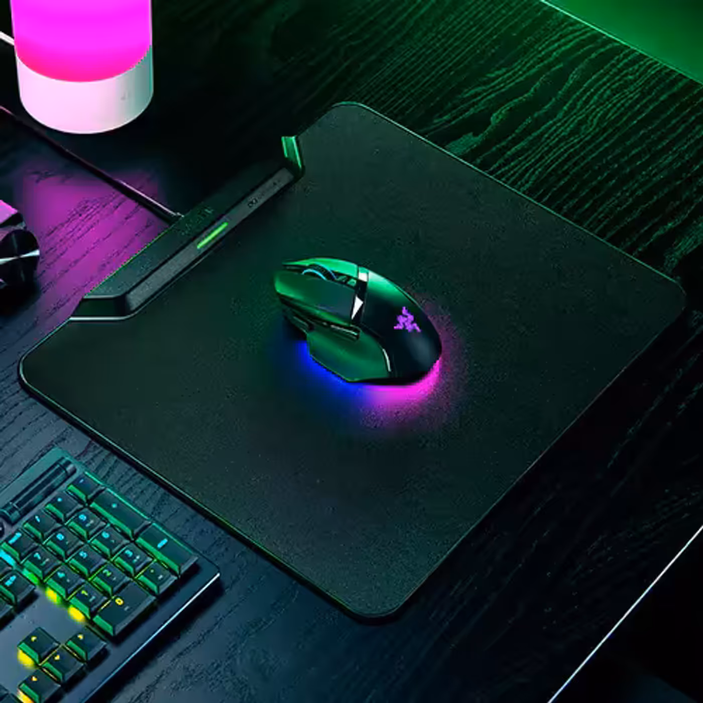 Razer HyperFlux V2 Wireless Charging System including charging mouse mat and dedicated puck