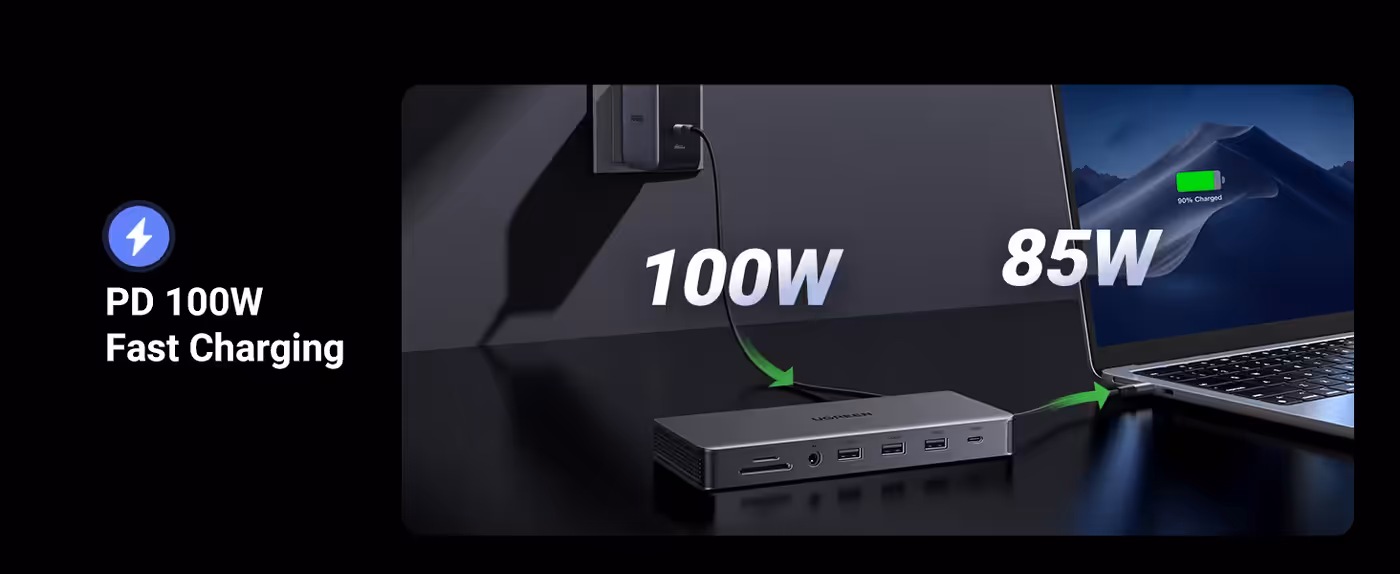 Laptop charging illustration via 100W Power Delivery port