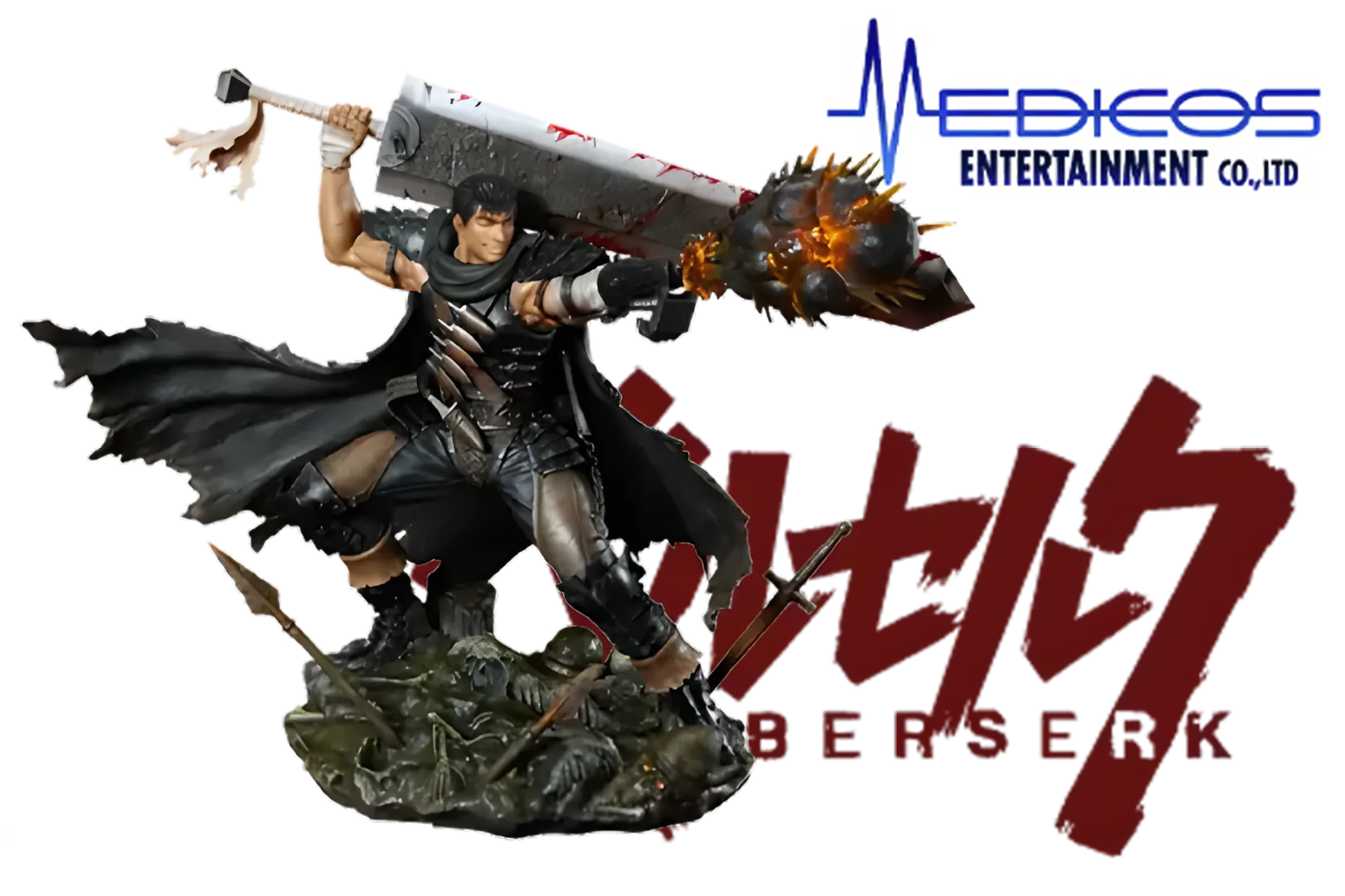 Beserk: Guts 1/7 Scale Figure (Black Swordsman Ver.) / Launch start face parts / Includes body, pedestal, and optional parts / Medicos Entertainment Officially Licensed