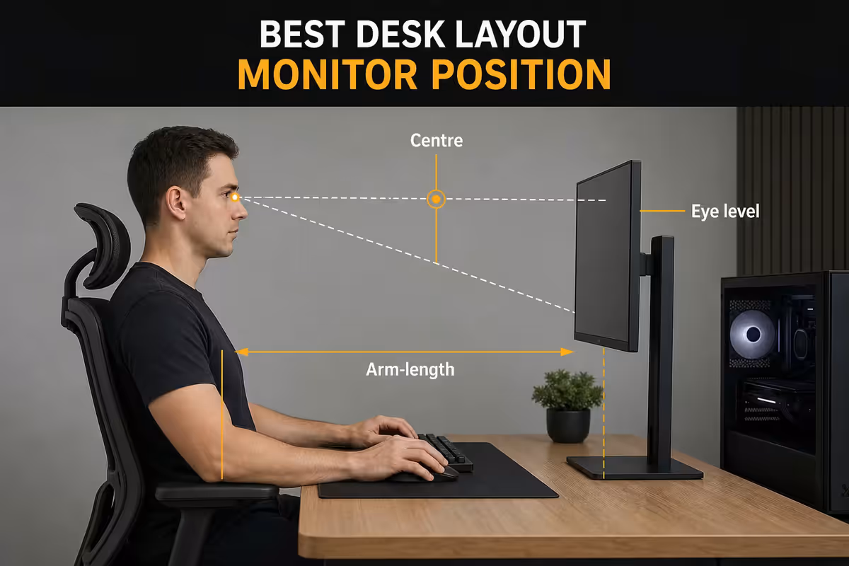 Monitor position - centre, eye level, arm-length