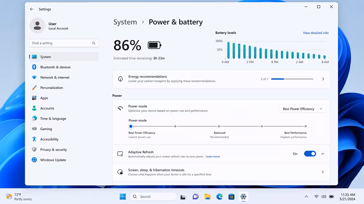 Windows 11 power profile settings
