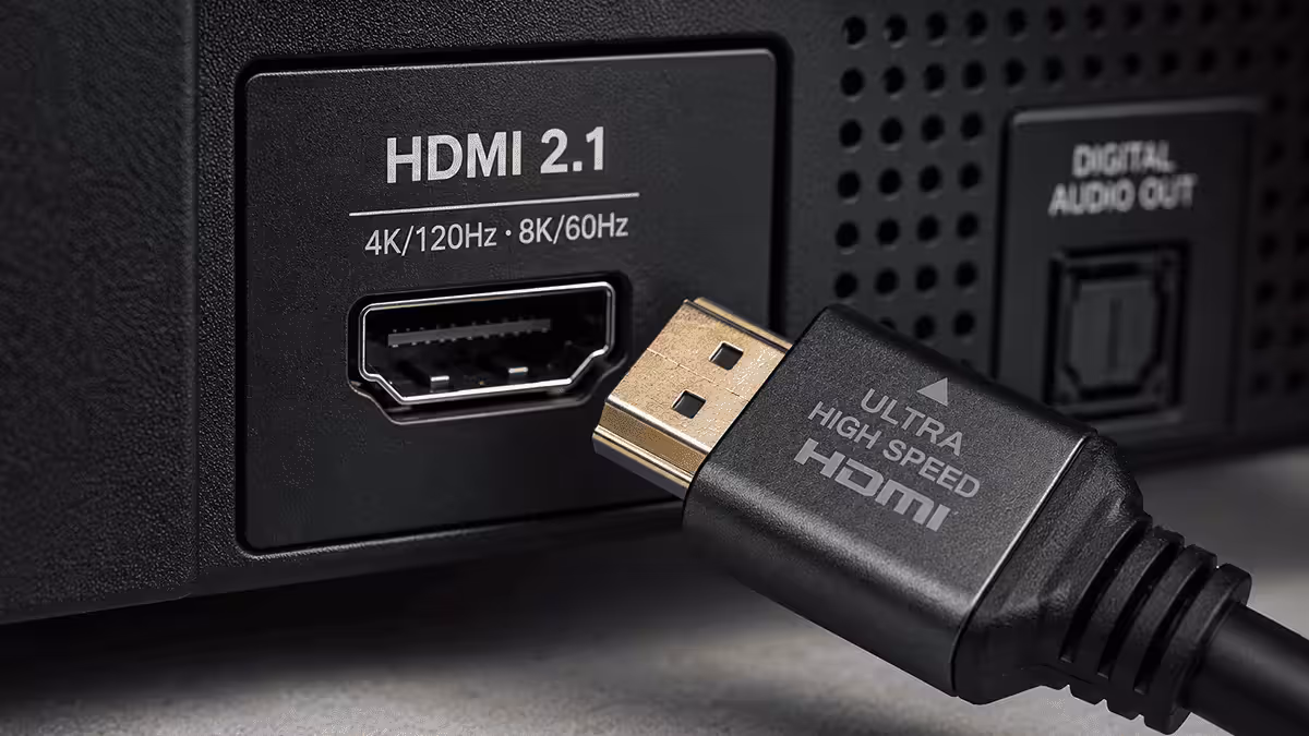 HDMI 2.1 port closeup with Ultra High Speed cable
