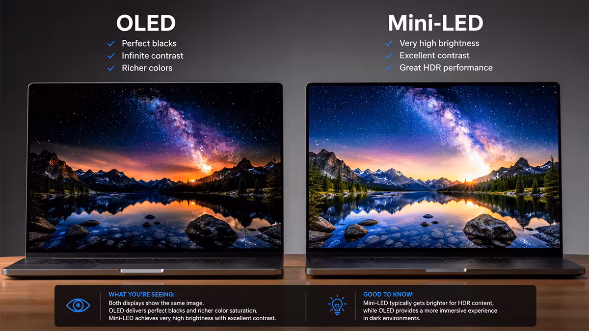 OLED vs Mini-LED side by side