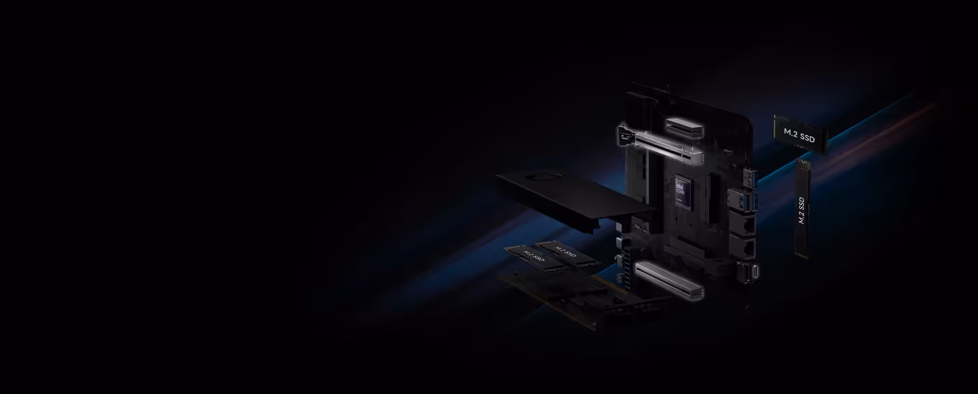 Detailed view of high-speed PCIe 5.0 and USB4 v2 connectivity ports