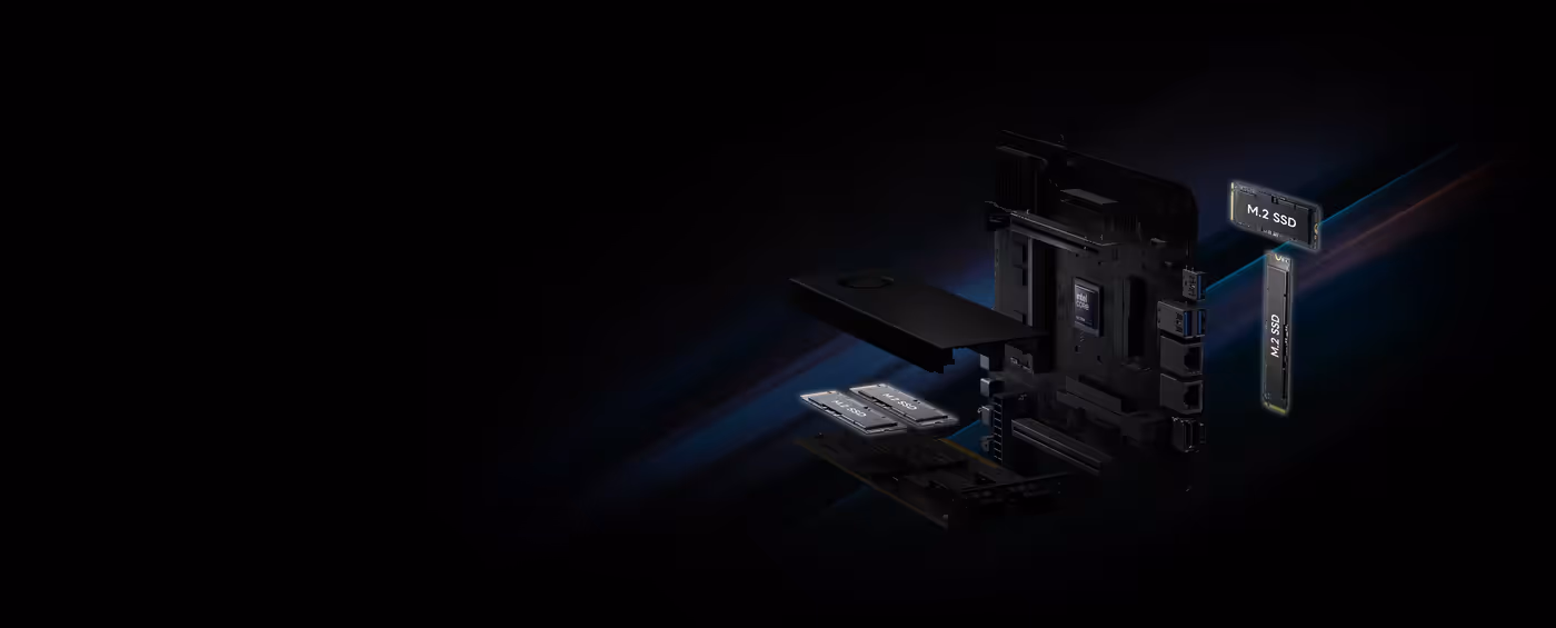 Internal view of high-capacity M.2 storage slots for professional workloads