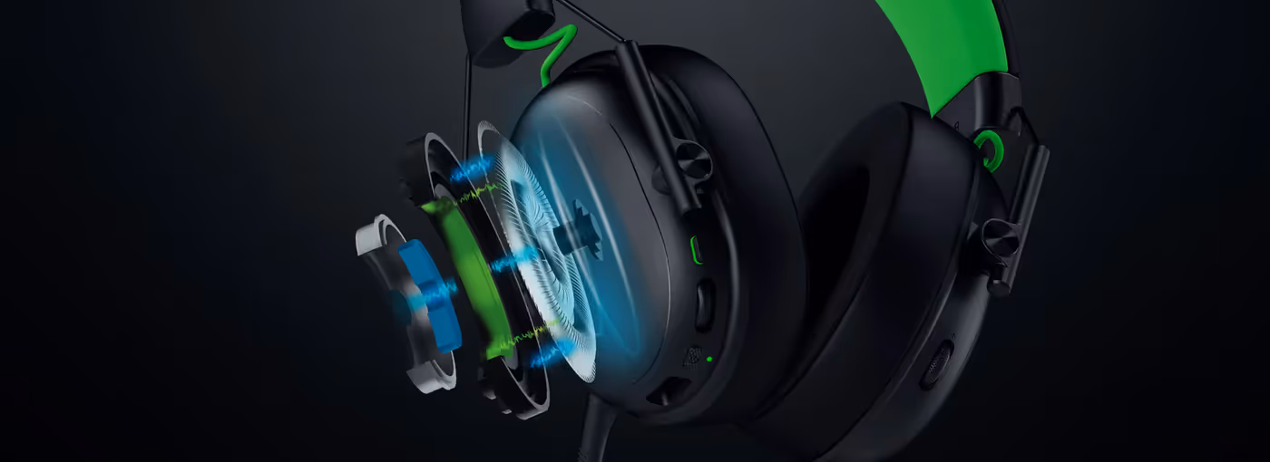 Internal components of the Razer headset showing TriForce speaker driver technology