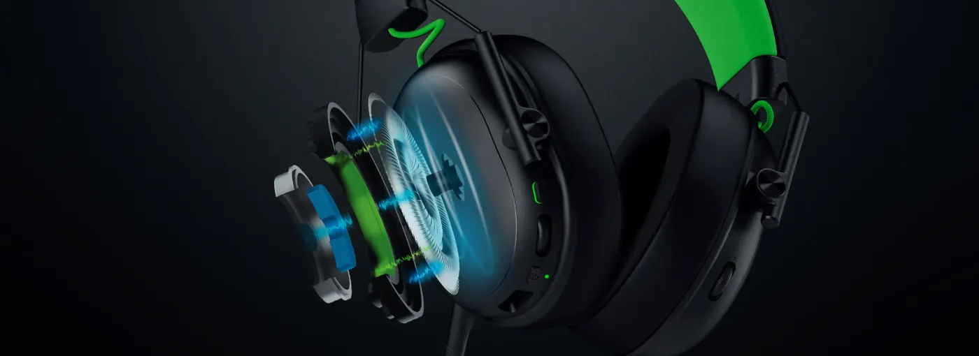 Internal components of the Razer headset showing TriForce speaker driver technology