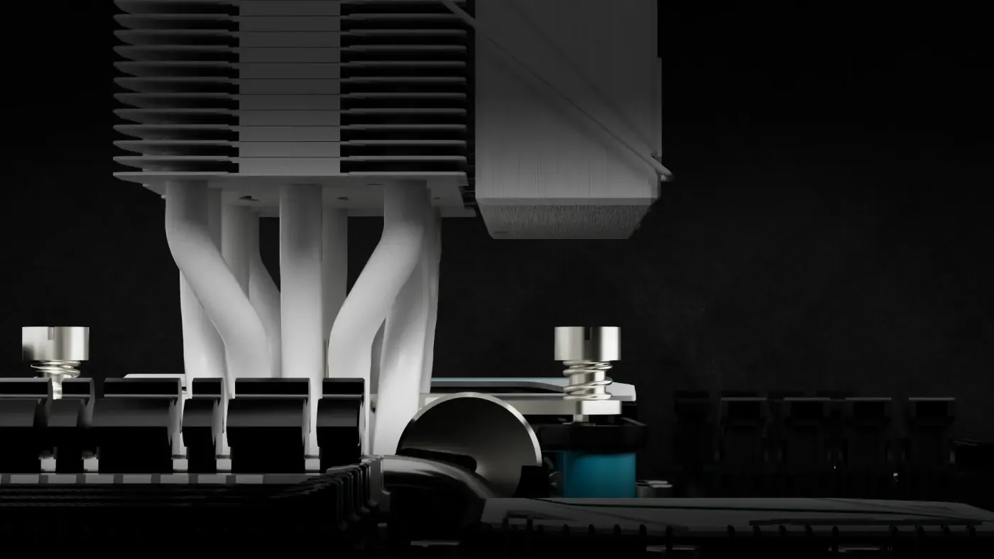CPU cooler design showing clear access to RAM slots on a motherboard