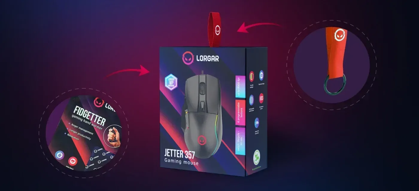 Mouse packaging with included fidgeters and keychain gifts