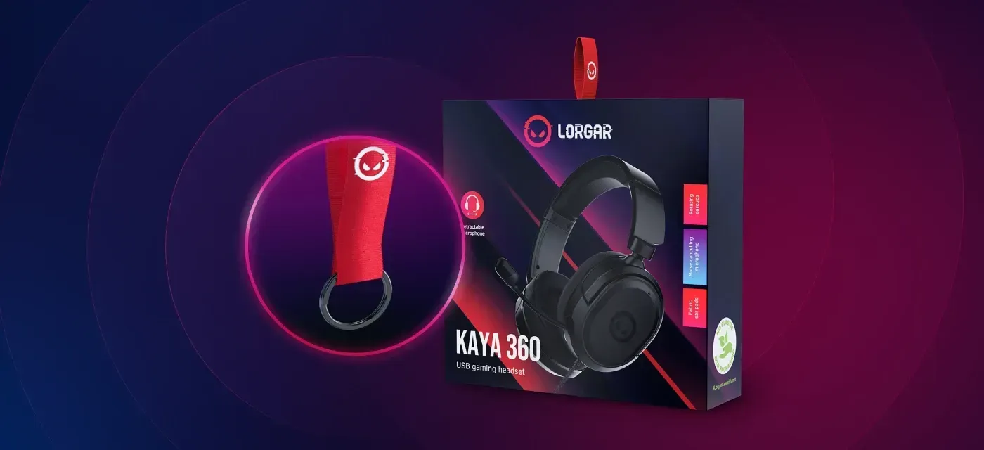 Kaya 360 product packaging with included Lorgar keychain accessory