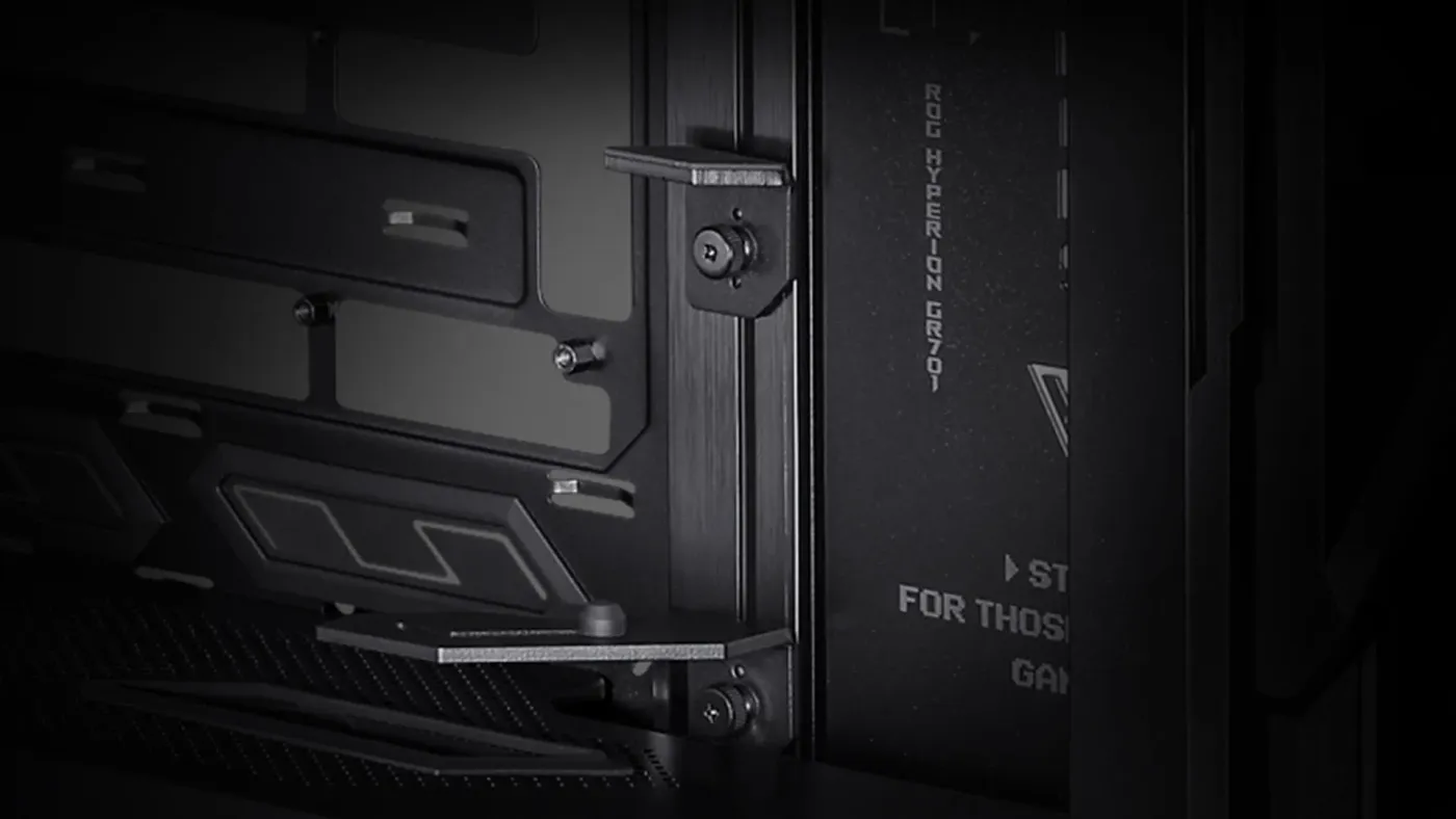 Integrated aluminum graphics card holder for vertical and horizontal mounting