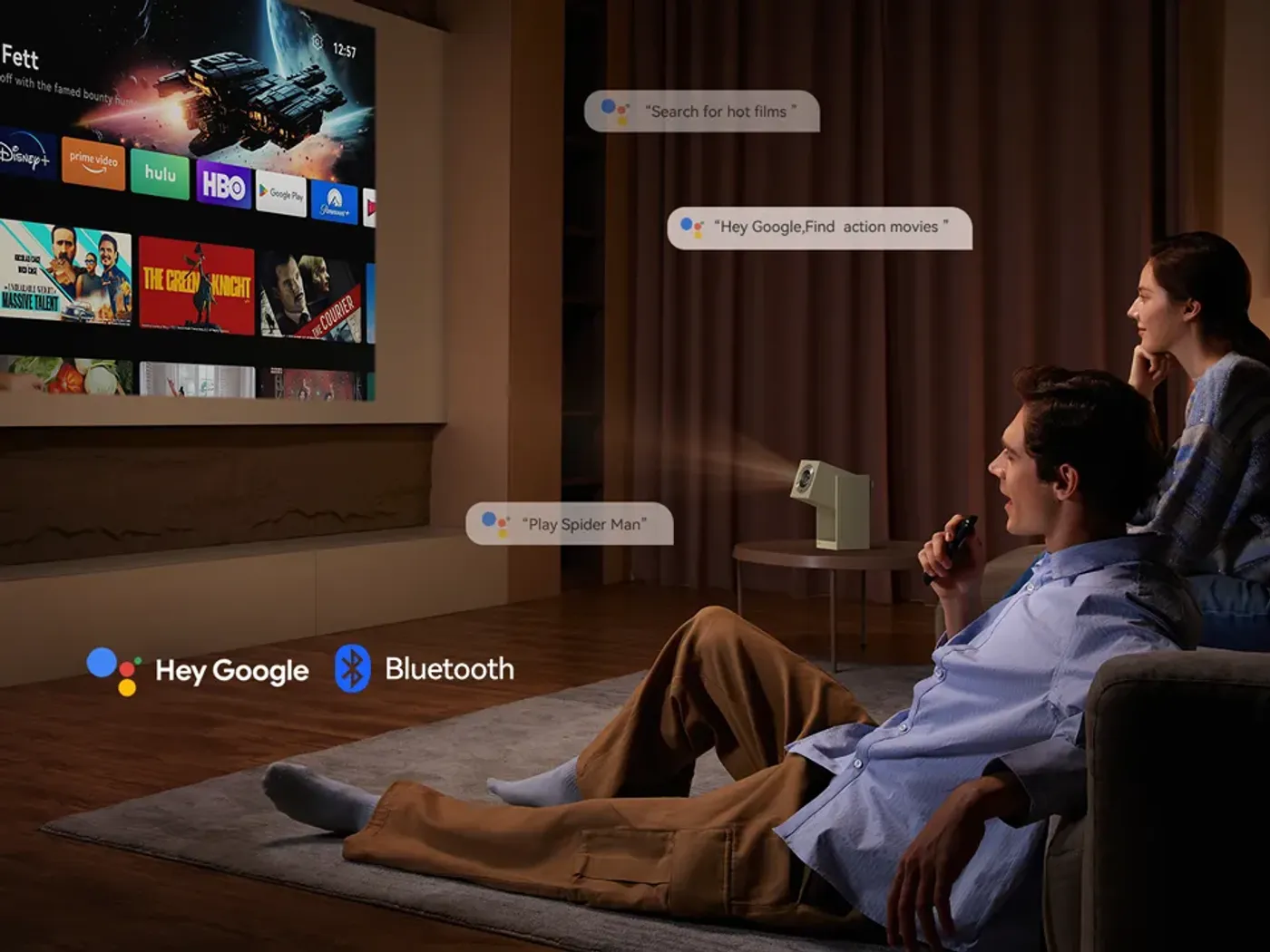 Google Assistant voice control feature on Wanbo smart projector