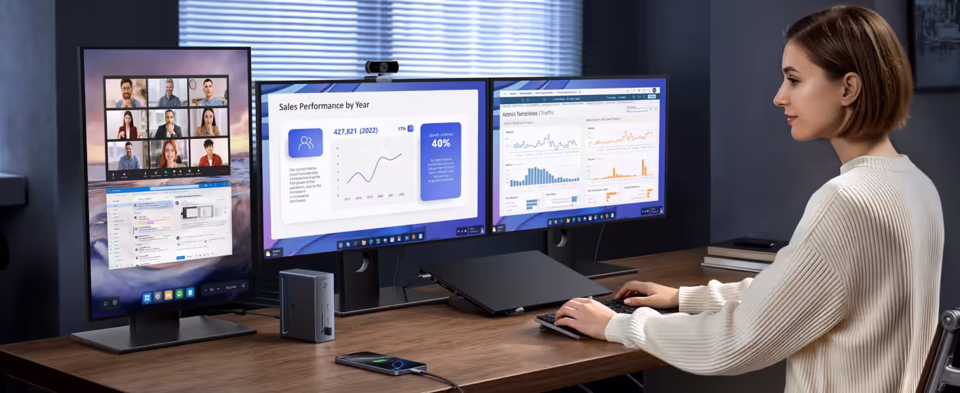 Triple 8K display setup supported by a USB-C docking station