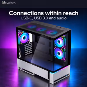 Evetech Reeve WS462B ARGB Mid-Tower Case — Silver, 6 ARGB Fans - image 5