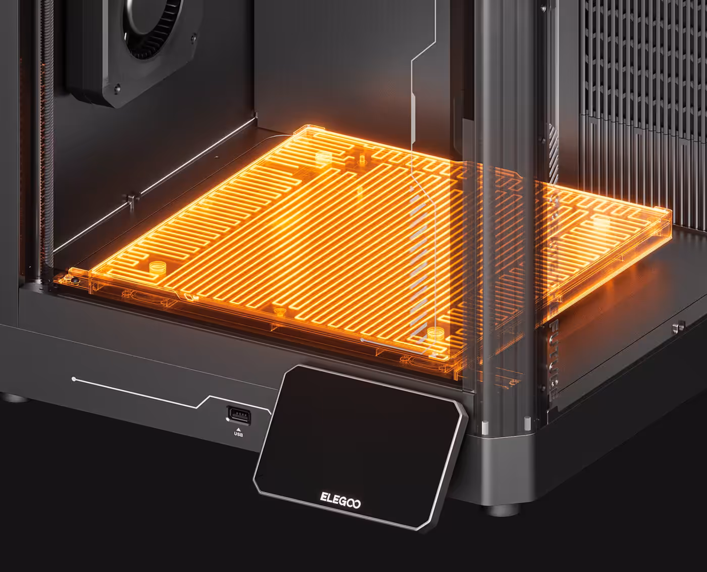 110 °C heated bed ensuring reliable first-layer adhesion and reduced warping