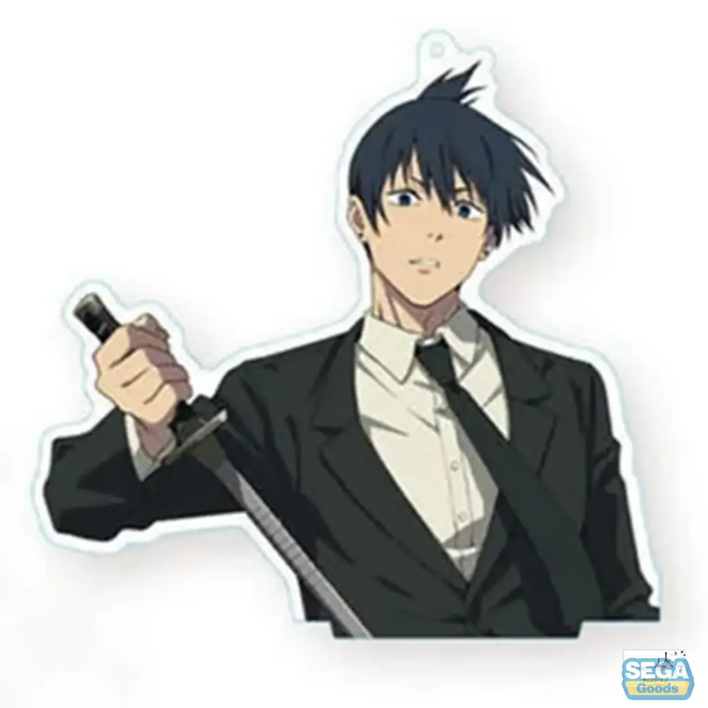 Chainsaw Man Aki Hayakawa clear acrylic keychain displayed on its stand