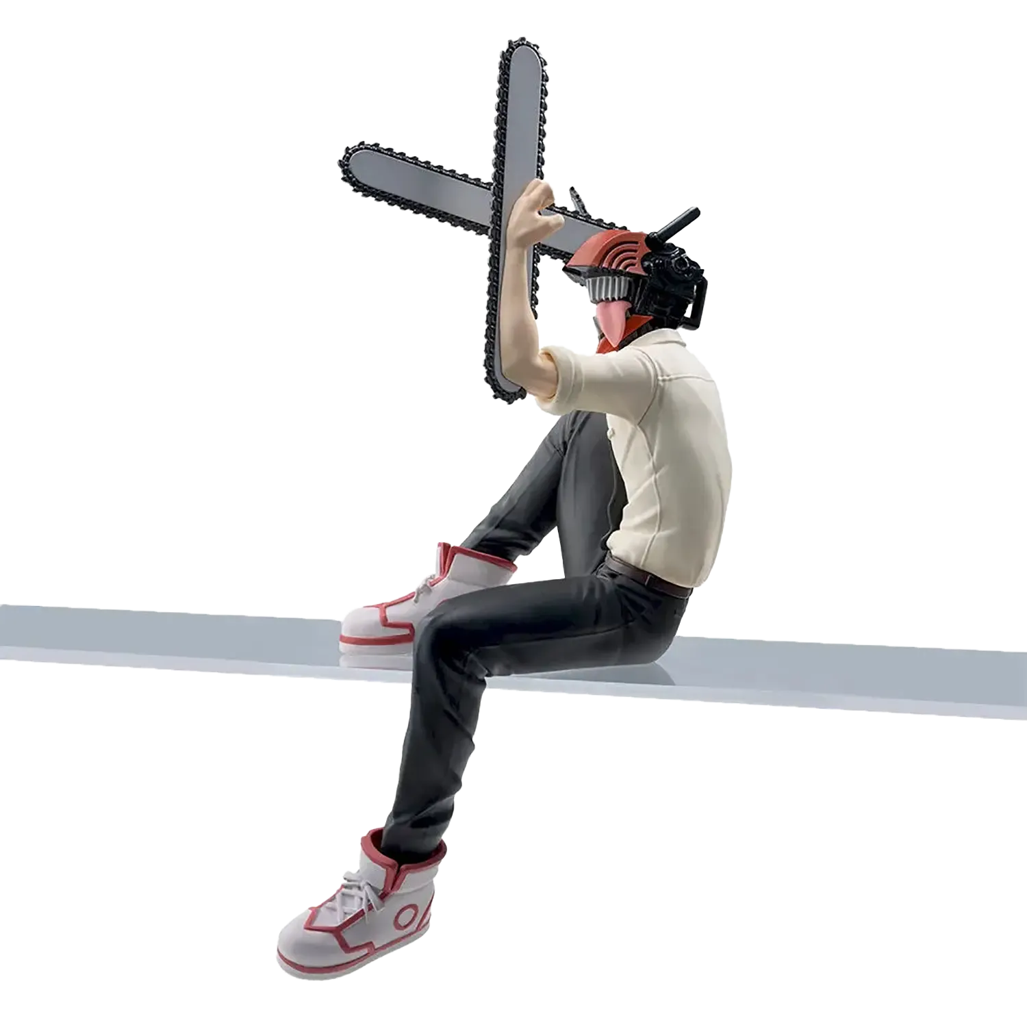 Side view of Chainsaw Man PM Perching Figurine illustrating pose and details