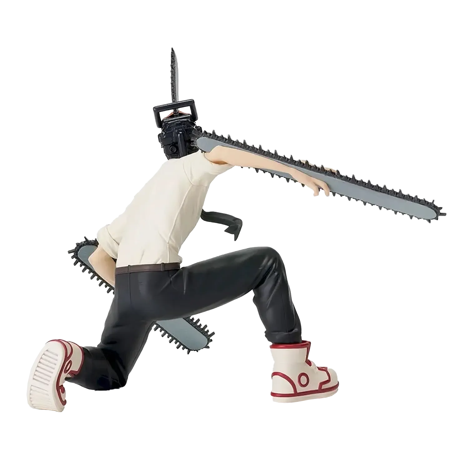 Side angle view of Chainsaw Man Perching Figurine in Dynamic Pose