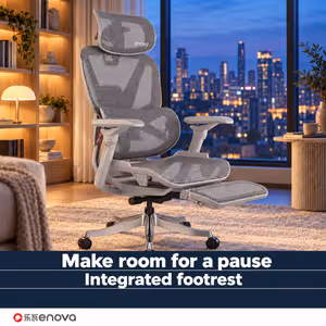 Enova EHJ-006A Gray Nylon Frame Gaming Chair — 4D Lumbar, Footrest - image 6