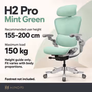 Hinomi H2 Pro MInt Green Ergonomic Office Chair — Lumbar, 6D Arms - image 2