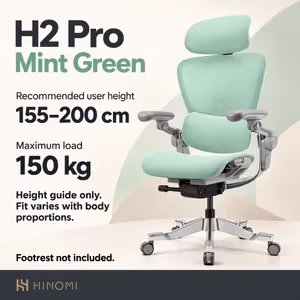 Hinomi H2 Pro MInt Green Ergonomic Office Chair — Lumbar, 6D Arms - image 2