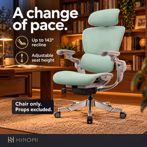 Hinomi H2 Pro MInt Green Ergonomic Office Chair — Lumbar, 6D Arms - image 4