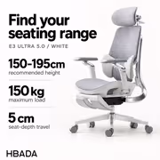 HBADA E3 Ultra 5.0 Ergonomic Office Chair (White) - image 3