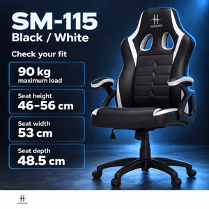 HHGears SM-115 PU Leather Gaming Chair – Black/White, Height Adjustable - image 2
