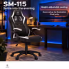 HHGears SM-115 PU Leather Gaming Chair – Black/White, Height Adjustable - image 4