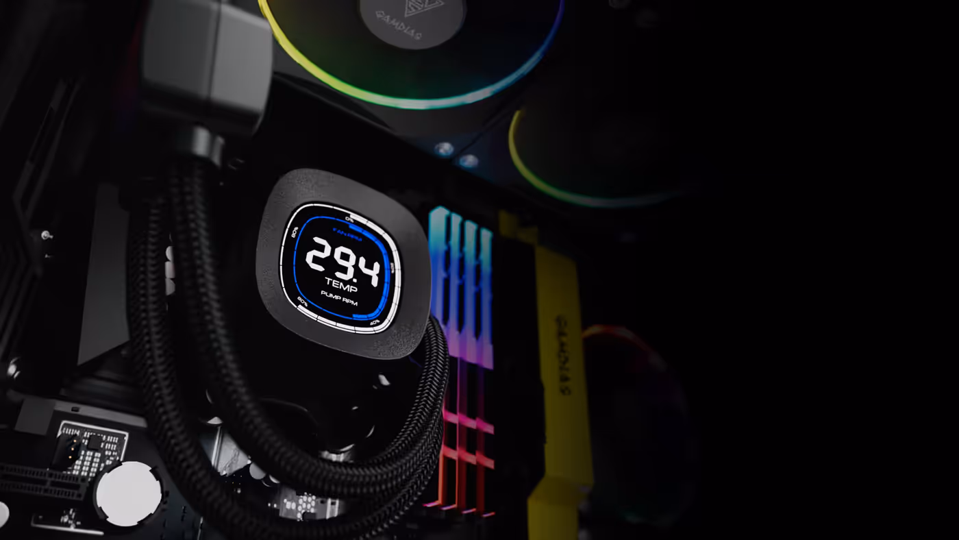 CHIONE M4-240 liquid cooler featuring a 2.1 inch LCD screen and dual ARGB fans
