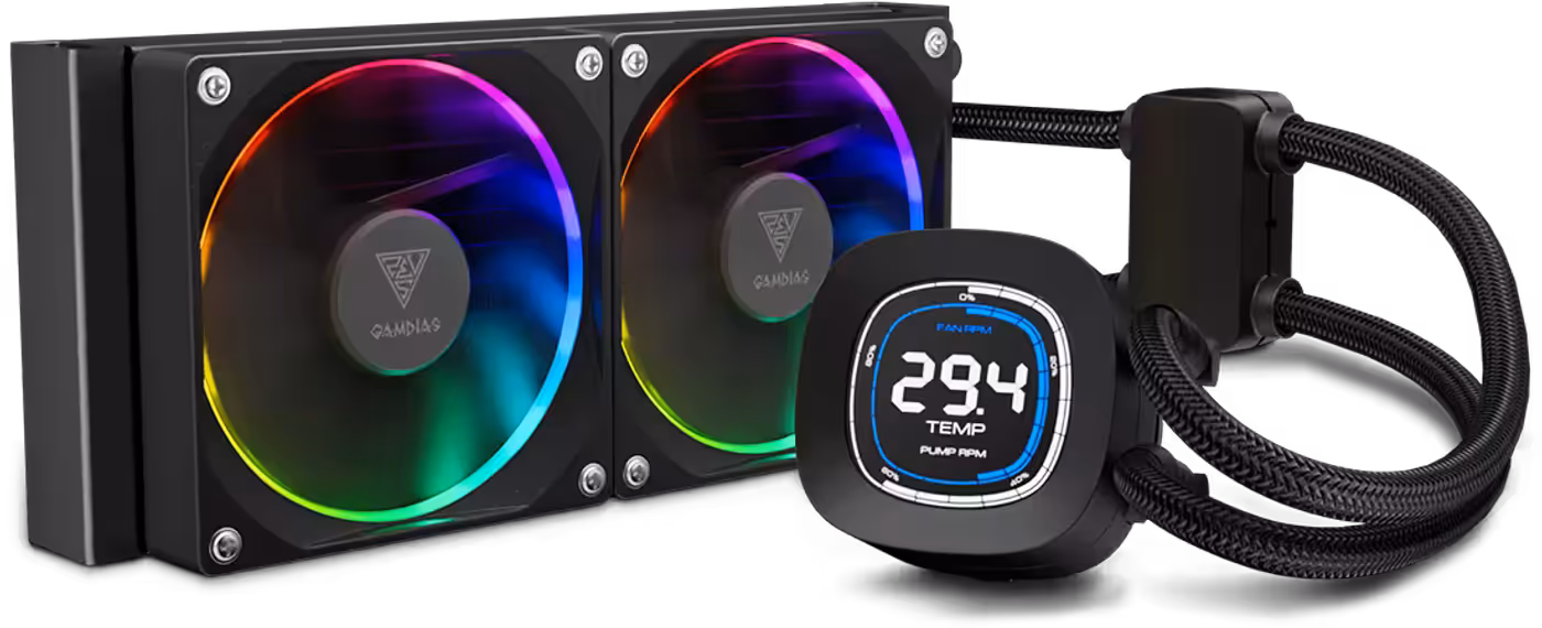 Dual 120mm PWM cooling fans with vibrant ARGB LED rings