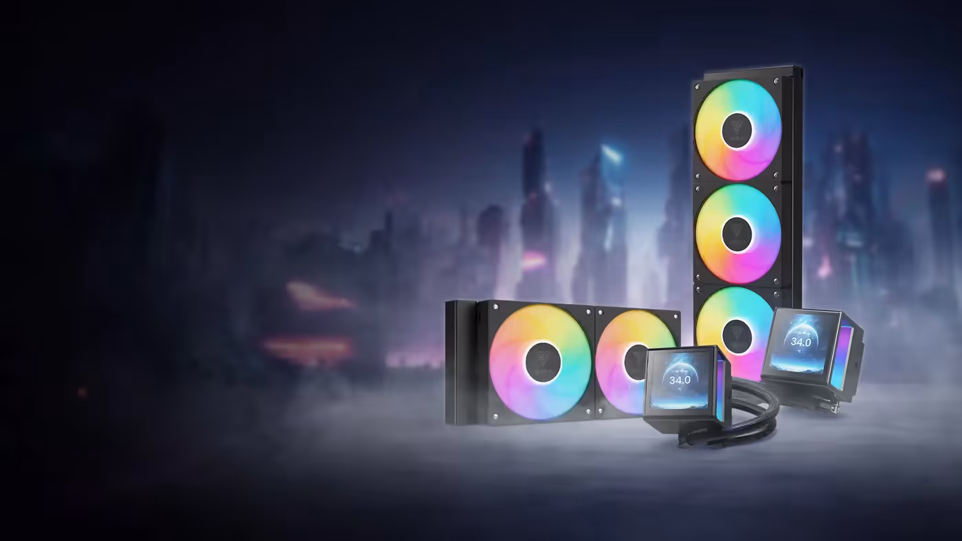 CHIONE P5-360 liquid cooler with 3.4 inch IPS display and ARGB fans
