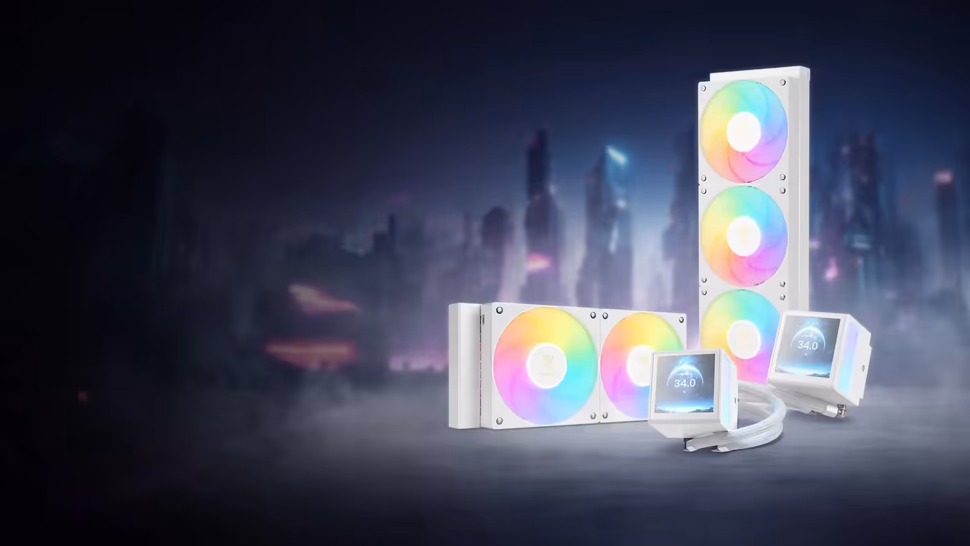 CHIONE P5-360 WH liquid cooler with integrated IPS LCD display